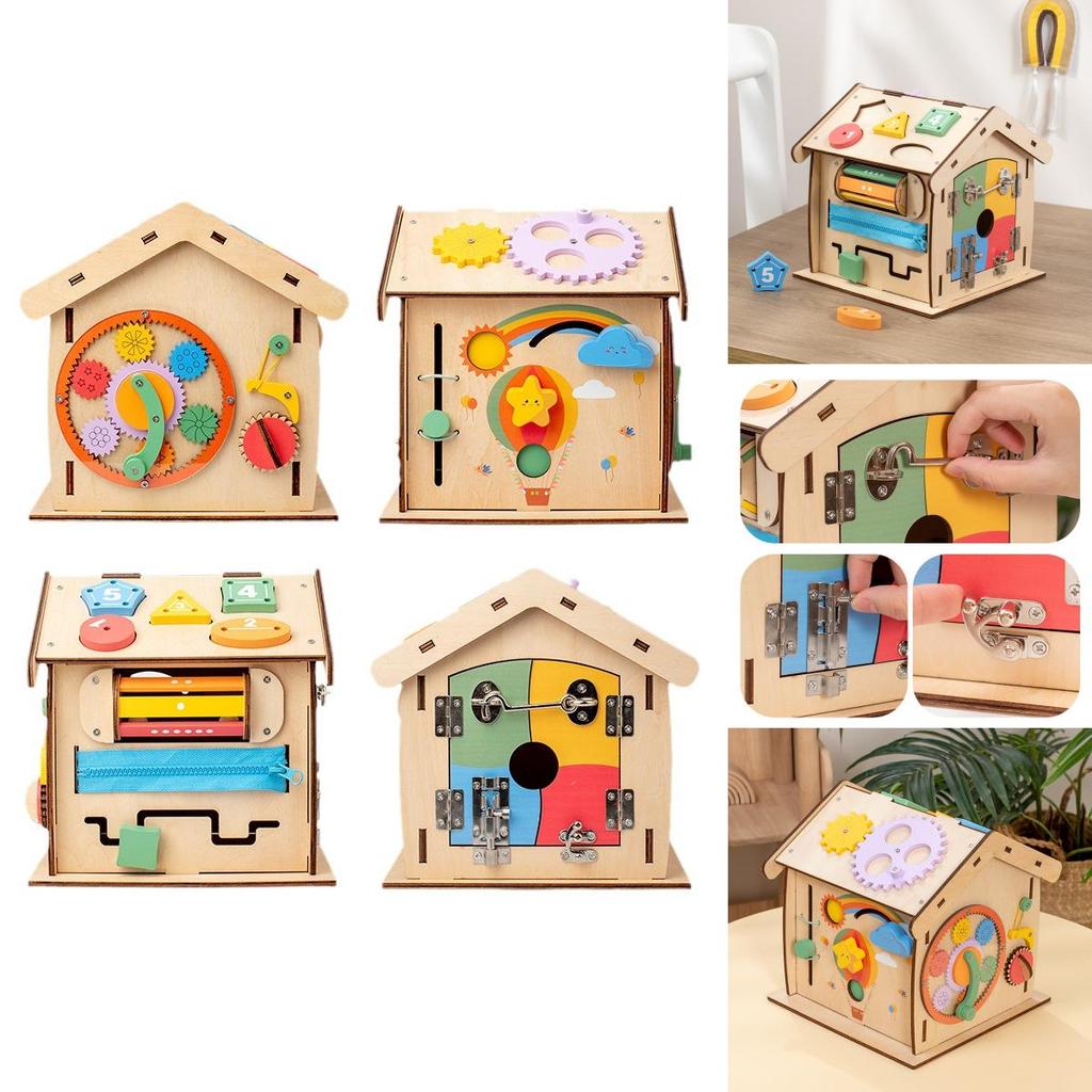 Wooden Busy House Toy For Kids With Educational Activities And Multifunctional Puzzle