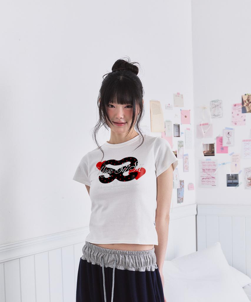 PAGESIISII Sisi Collage Print Slim Fit Short Sleeve T-Shirt Ivory