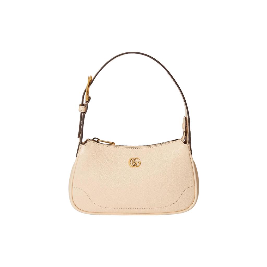 Gucci Aphrodite Gold Trim Double G Logo Zip Closure Leather Mini Handbag Women handbag Ivory 739076-AAA9F-9004