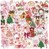 50 Waterproof Pink Christmas Stickers: English Graffiti for Scrapbooks, Phones & Decoration