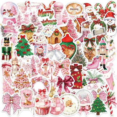 50 Waterproof Pink Christmas Stickers: English Graffiti for Scrapbooks, Phones & Decoration