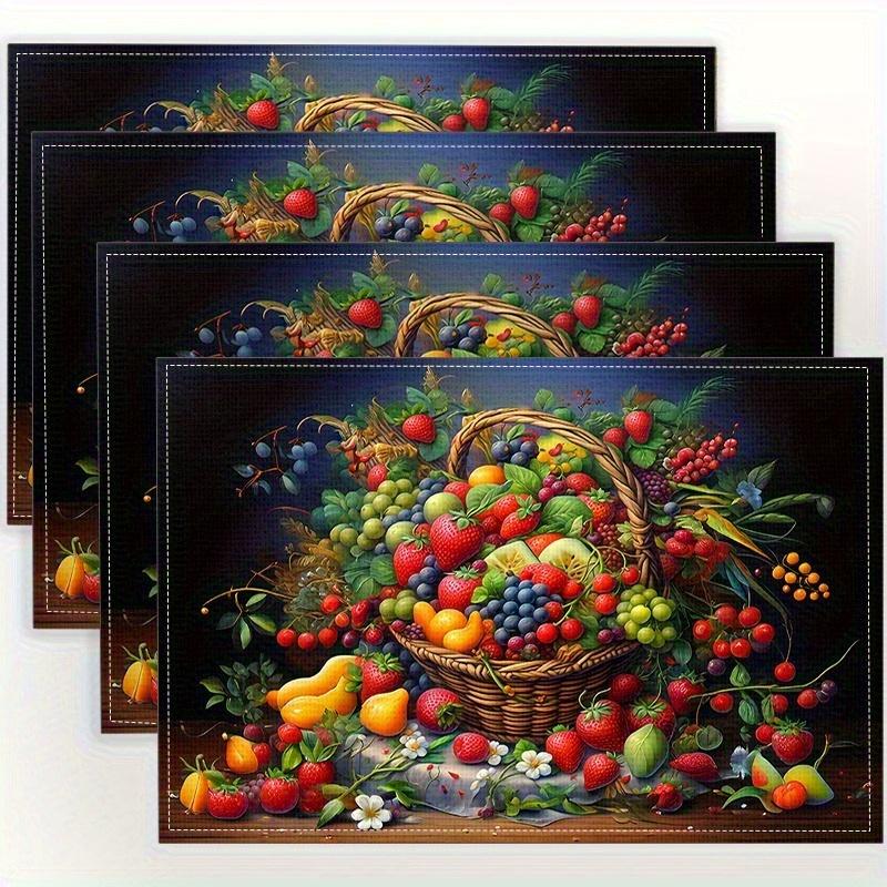 A set of 4 creative fruit element printed placemats that make your dining kitchen more beautiful, perfect for coffee tables, dining tables, and home