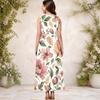 Women Plus Size Keyhole Neck Sleeveless Floral Print A Line White Long Dress