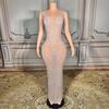 2026 European & American Women's Mesh See-Through Hot Drilling Long Evening Party Dress