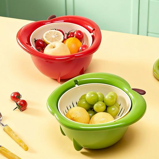 Vegetable Washing Basket Funny Large Capacity Strainer Double Layer Vegetable Fruit Colander Produce Basket Strainer for Rinsing Washing Berry