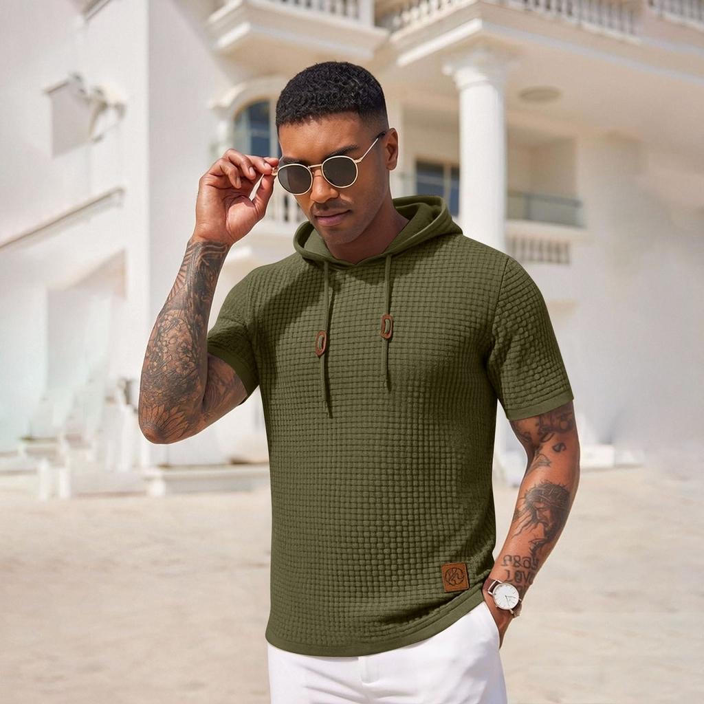 Men's Hooded Short-Sleeve Casual Sports Short Sleeve Top