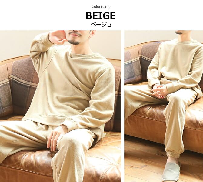 Arcade Warm Fleece Loungewear Winter Crew Neck and Easy Size Black Men's Set, Pajamas, Sweatshirt, Pants, L,