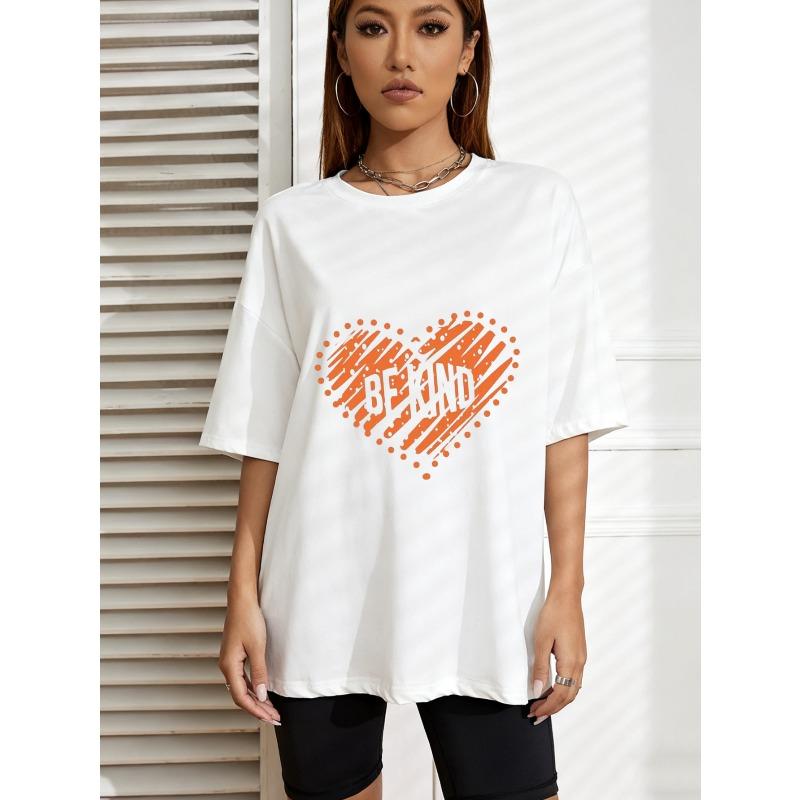 Oversized T Shirt White Be Kind Heart Print Graphic Tee For Casual Wear And Everyday Style
