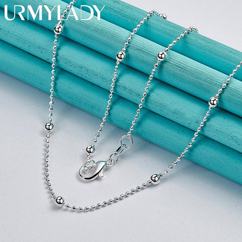 925 Sterling Silver Smooth Bead 16/18/20/22/24 Inch Necklace Fashion Charm Jewelry MN308