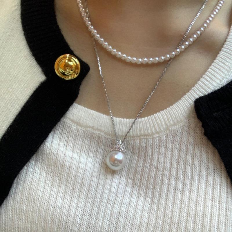 Colier Perle Regina Zăpezii Argint Sterling Pandantiv Perlă Albă Solitară Ornament Lanț Claviculă Coroană Diamante Complete