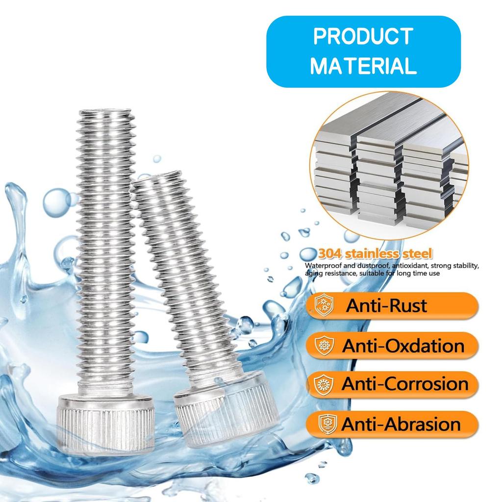 Stainless Steel Internal Hex Screws, Multi-Spec Nut and Bolt Set, M4/M5/M6 Internal Hex Screws, Suitable for Shelf Fixing