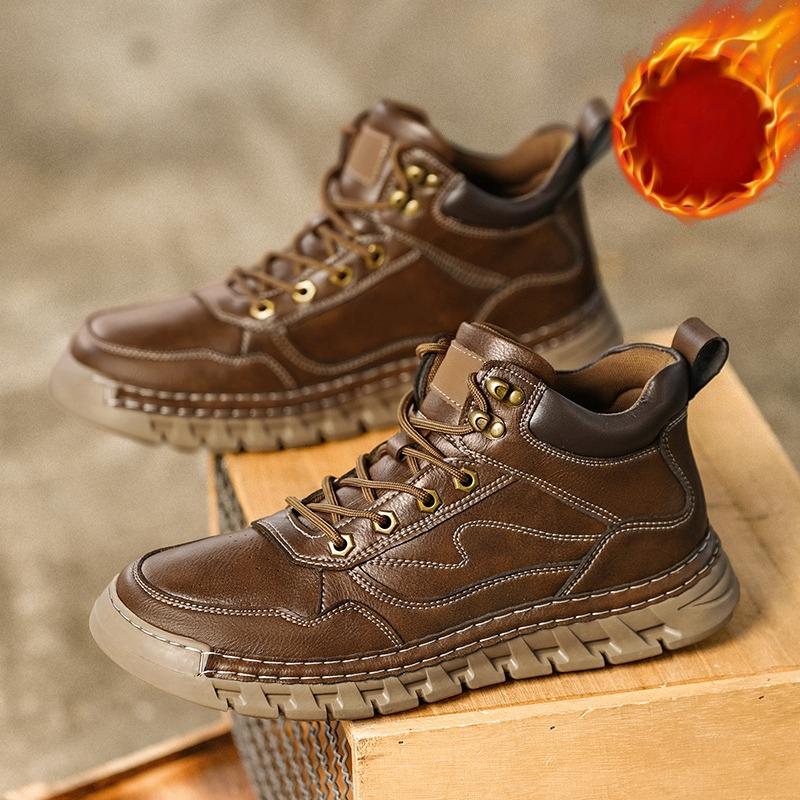 Men's High-top Casual Leather Shoes Handmade Plush Shoes Casual Shoes Autumn and Winter Plus Size 39-47