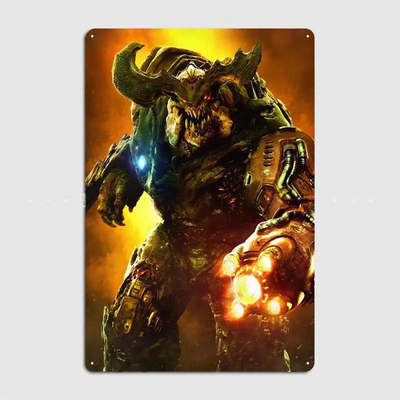 Dooms Poster Heimdekorationszubehör Spielschilder Wandkunst Vintage Metallblechschild für Gamer-Zimmer Wanddekoration Hausdekor