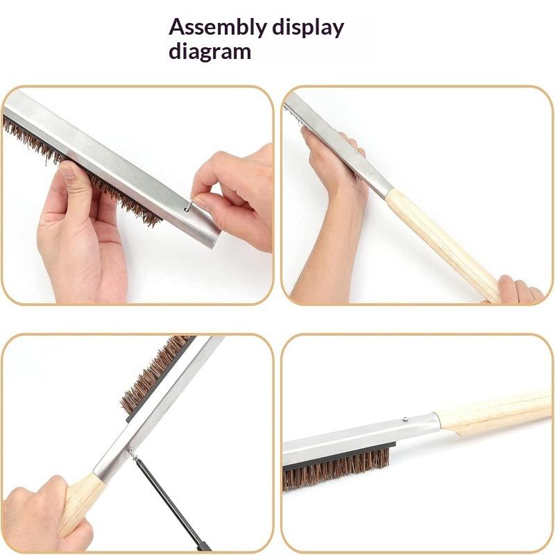 1 Pcs Portable Pizza Oven Long Wood Handle Cleaning Brush Easy Cleaning Hard Bristles Grill Brush For Pizza Oven Grill Cleaning