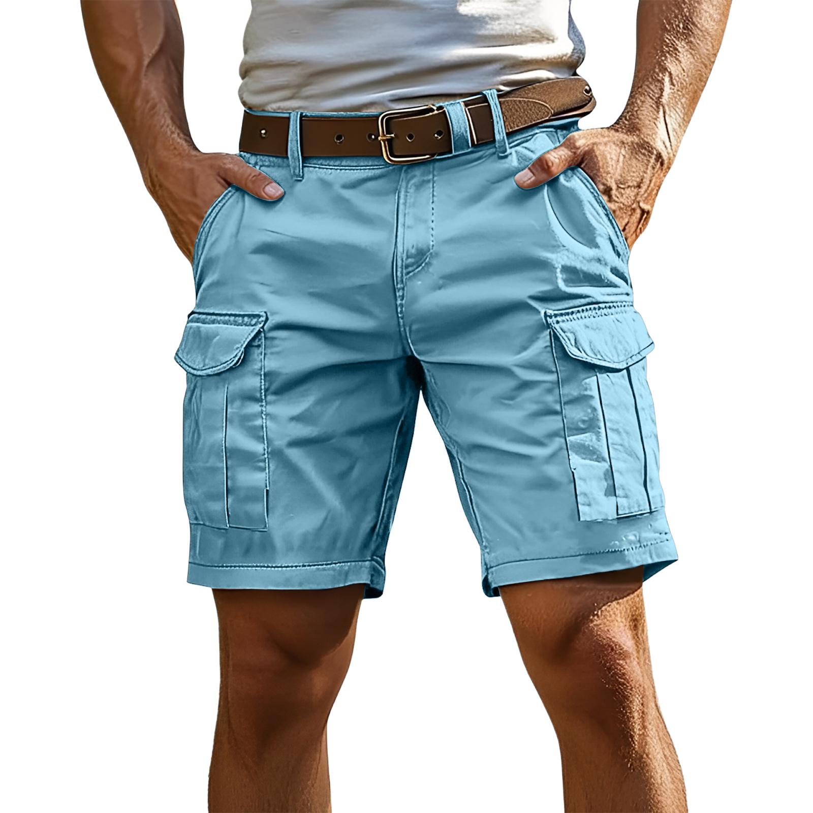 HAPPY  234 Heren Cargo Shorts met Meerdere Zakken Ontspannen Pasvorm Met Riem Taille Casual Outdoor Kleding voor Dagelijkse Activiteiten L lichtblauwe kleur
