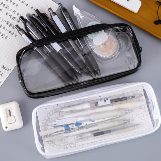 Waterproof Transparent Pencil Case Large Capacity PVC Material Stain-Resistant Easy to Clean Smooth Zipper Stationery Holder