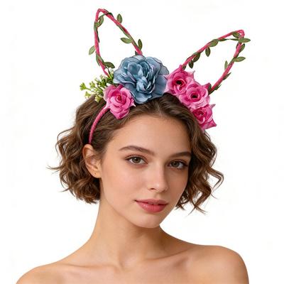 Hair Hoop Flower Decor Bunny Ears Design Headband Cosplay Birthday Photography Props Easter Party Headgear