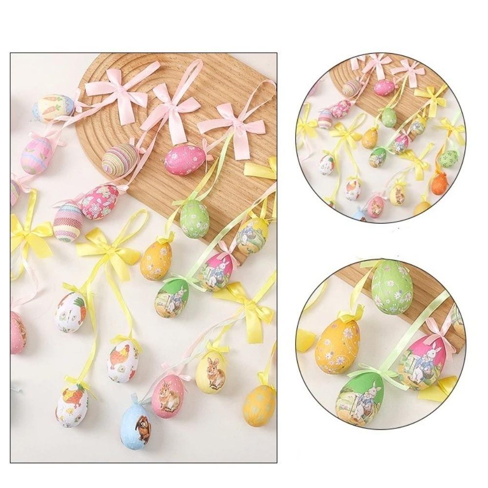 With Bow Easter Eggs Hanging Pendant DIY Crafts Colorful Eggs String  Spring Holiday
