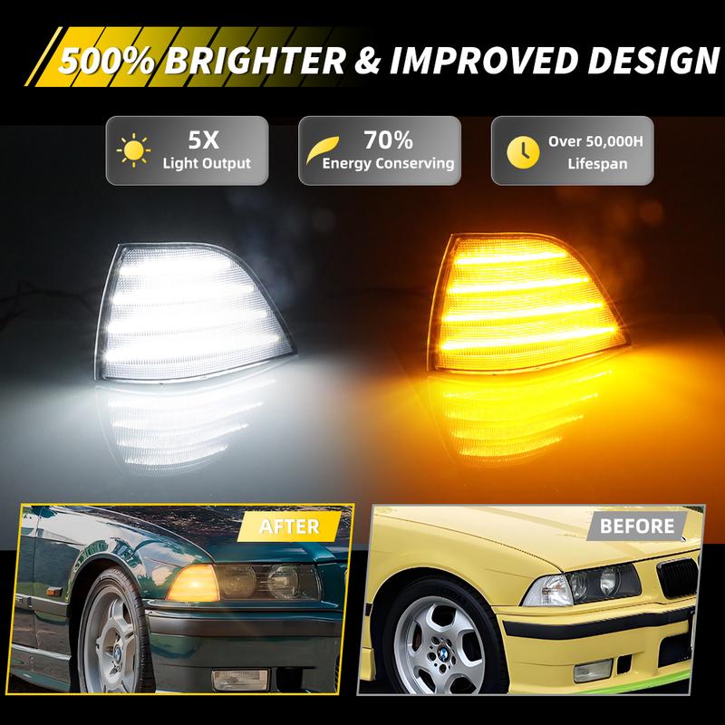 2X Front Corner Parking Light Turn Signal Light W/LED For 1992-1999 BMW 318i/318is/325i/325is/328i/328is/M3/323i/323is E36 Coupe