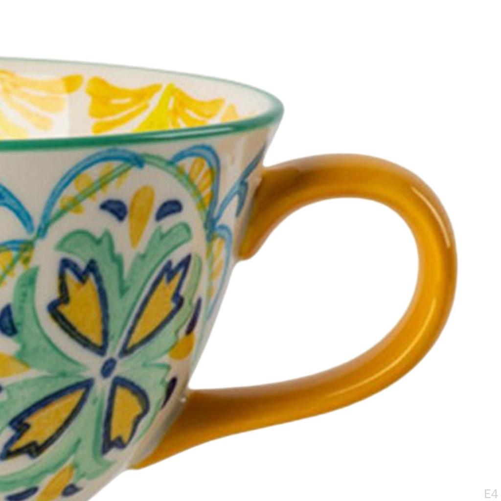 Ceramic Cup, Creative Tea Cups Birthday Gifts Retro Hand Painted Floral Pattern 420 Mug for