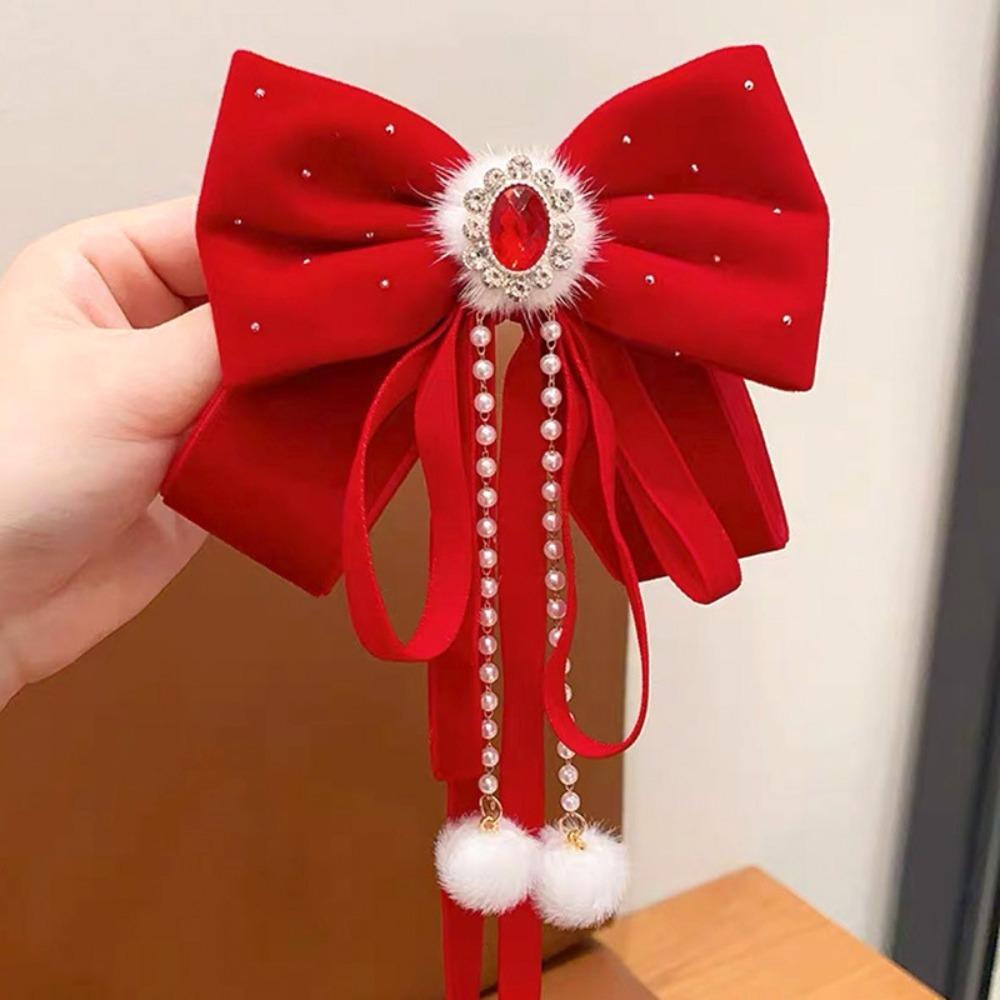 Headwear Red Bow Hairpin Velvet Shiny Velvet Hairpins Hair Accessories  Children's Hair Accessories