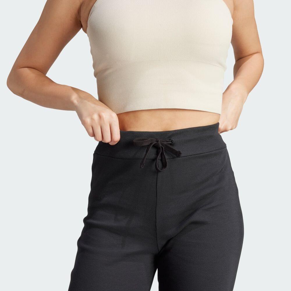 Adidas Solid Color Lace-Up Slim Fit Flared Casual Pants Women Bottoms Black IJ8454