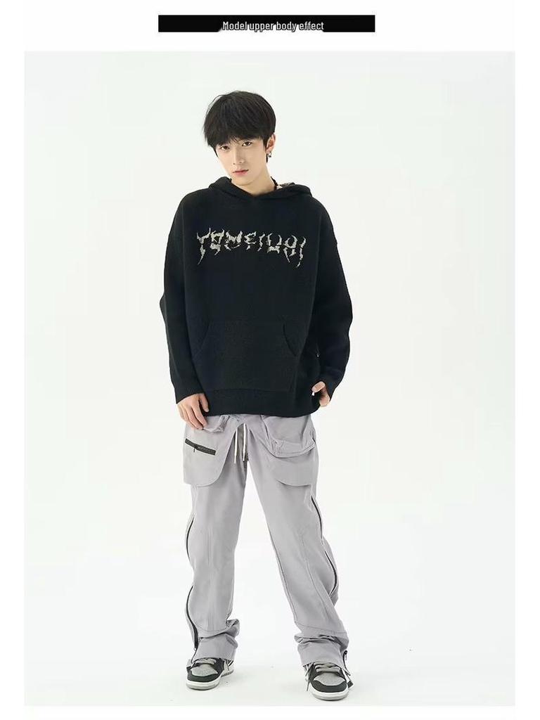 Unisex Retro Knitted Hooded Sweater – Loose Fit Cardigan