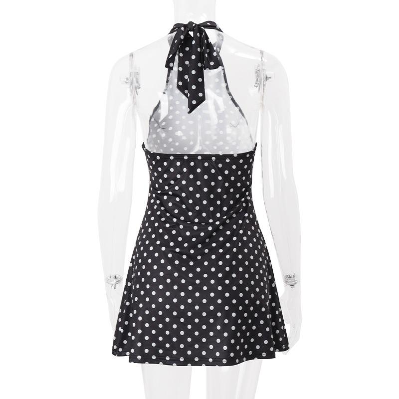 Halter Neck Backless Polka Dot A-line Short Dress Fashion Summer Slim Fit Party Sexy Mini Short Dresses Female Fashion Elegant Printed Clothing