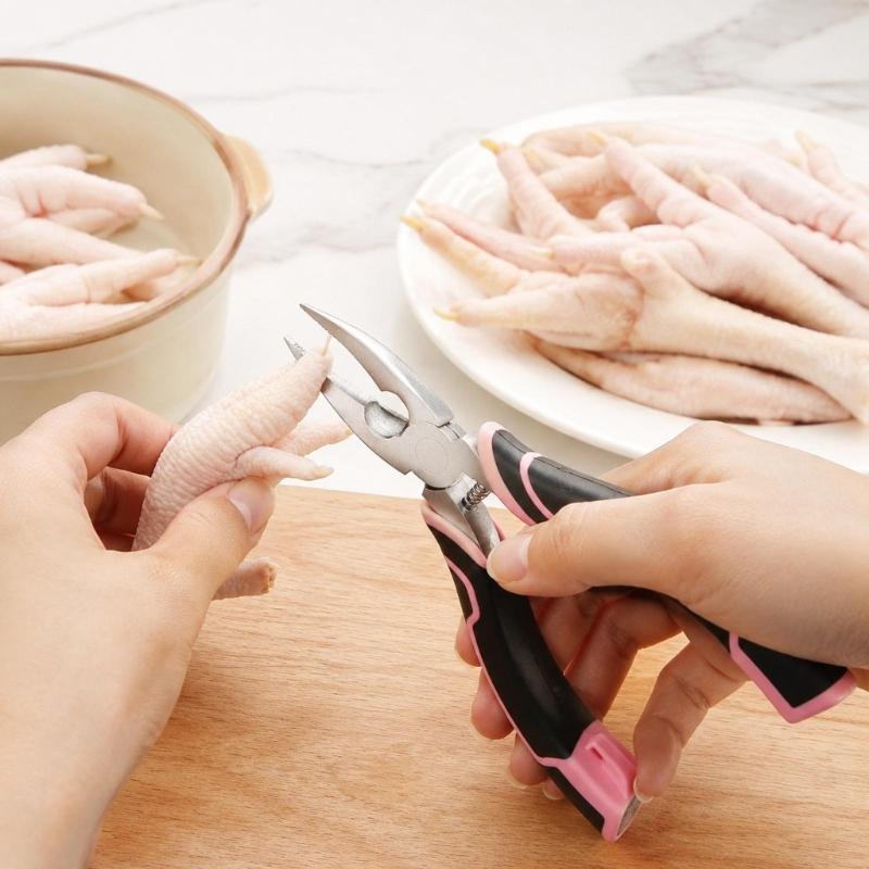Chicken Foot Deboning Tool, Steel and Rubber Pliers with Bone-Gripping Teeth and Return Spring for Food Preparation