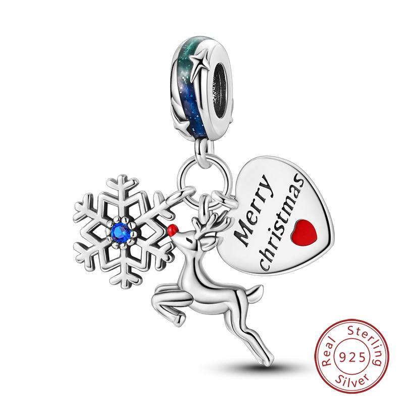 New Winter Charms Bead Copper Snowflake Snowman Penguin Deer Dangle Fit Bangle Bracelet Necklace Diy Jewelry