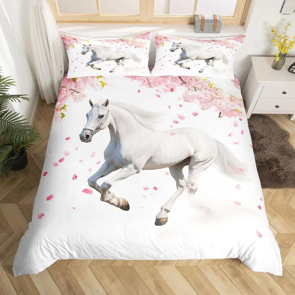 Galloping Horse Bedding Set Horse Duvet Cover Twin Full Queen King Farmhouse Animals Comforter Cover for Kids Girls Teens Room