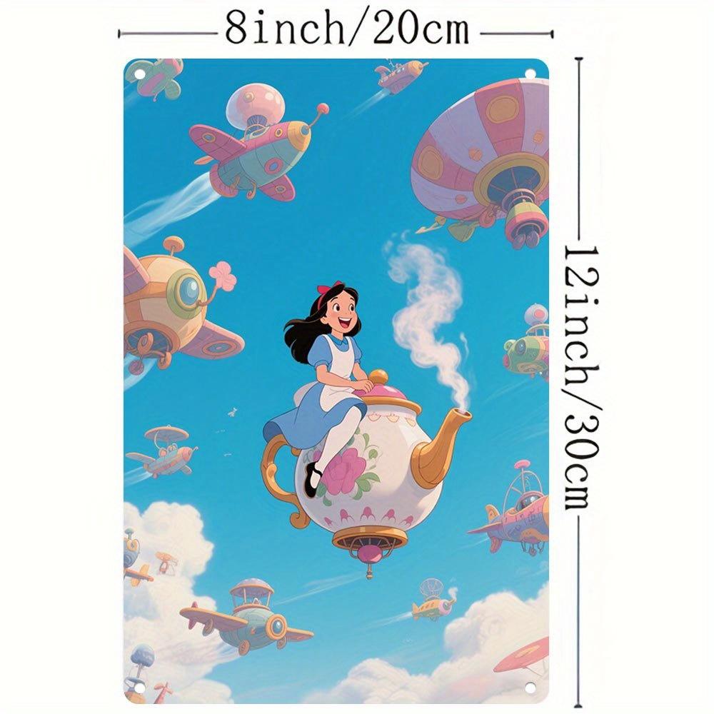 2D Flat - 1pc Disney-Inspired Metal Wall Art Sign - 8x12 Inch Colorful Iron Decor with Whimsical Airplane & Character Design, Du
