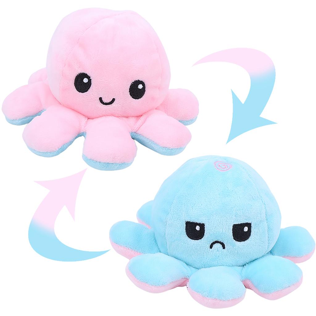 Octopus Plush Doll Reversible Stuffed DoubleSided Flip Animal Lovely Baby Toys(PinkLight Blue )