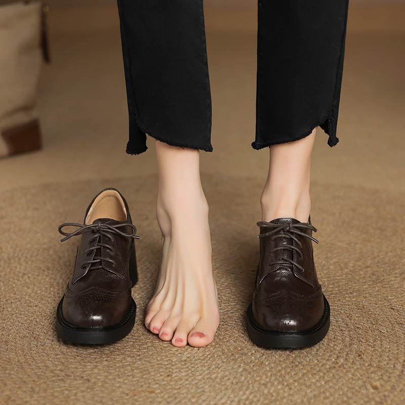Krazing Pot Sheepskin Autumn Winter Shoes Lace Up Chunky Heels Oxford Shoes Size 43 Round Toe Deep Mouth Pumps