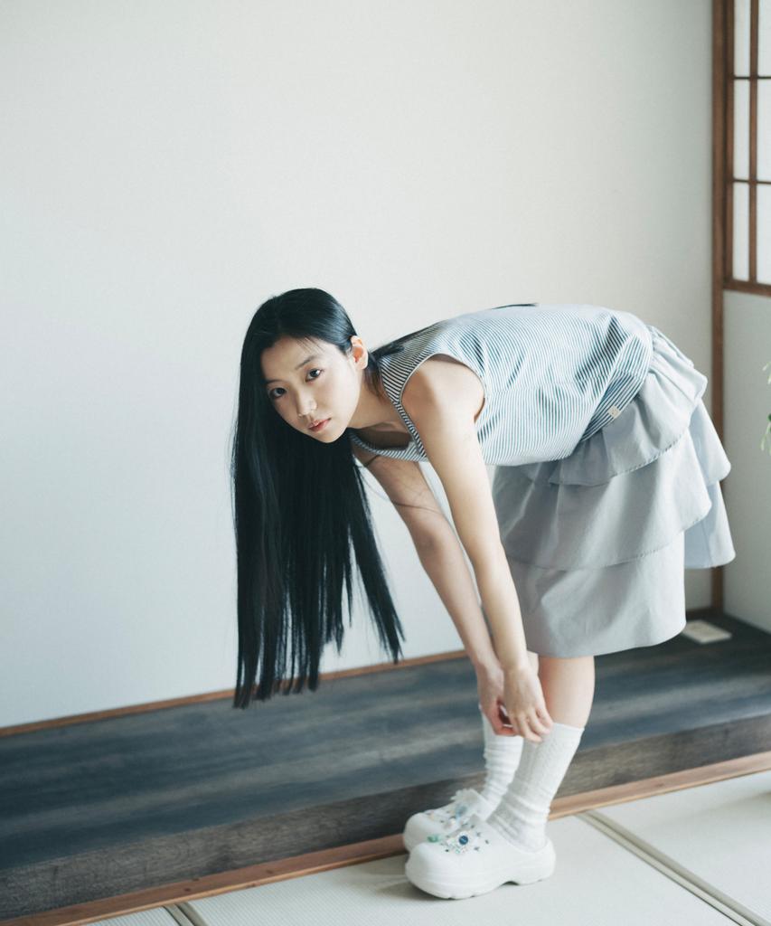 Ohesio Mixed Banding Shirring Skirt, Sky Blue