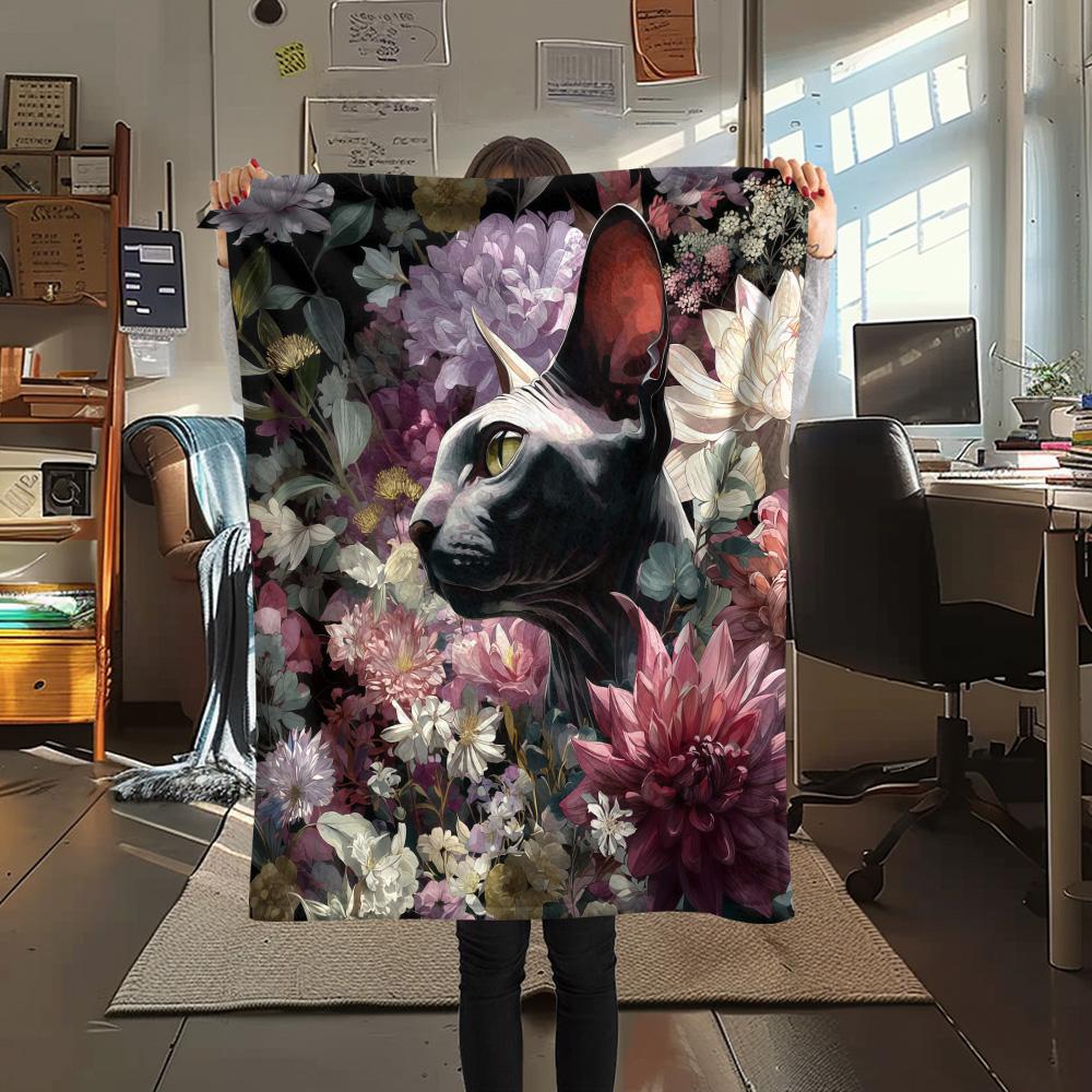 1PC Sphynx Cat Print Flannel Blanket, High Quality Comfortable for All Seasons, Home Decor, Warmth and Comfort, Perfect for Christmas Gifts