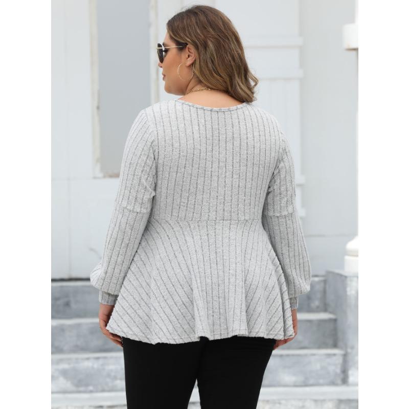 Women S Plus Size Fall Winter Knit Top Lantern Sleeve Button Decorated Pullover Sweater