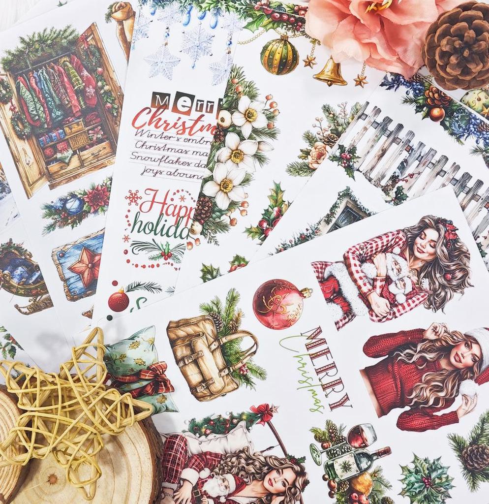 Europäische Retro Weihnachts-Cartoon-Sticker: Ausgestanzte Charaktere zur Tagebuchdekoration und für Festivalthemen