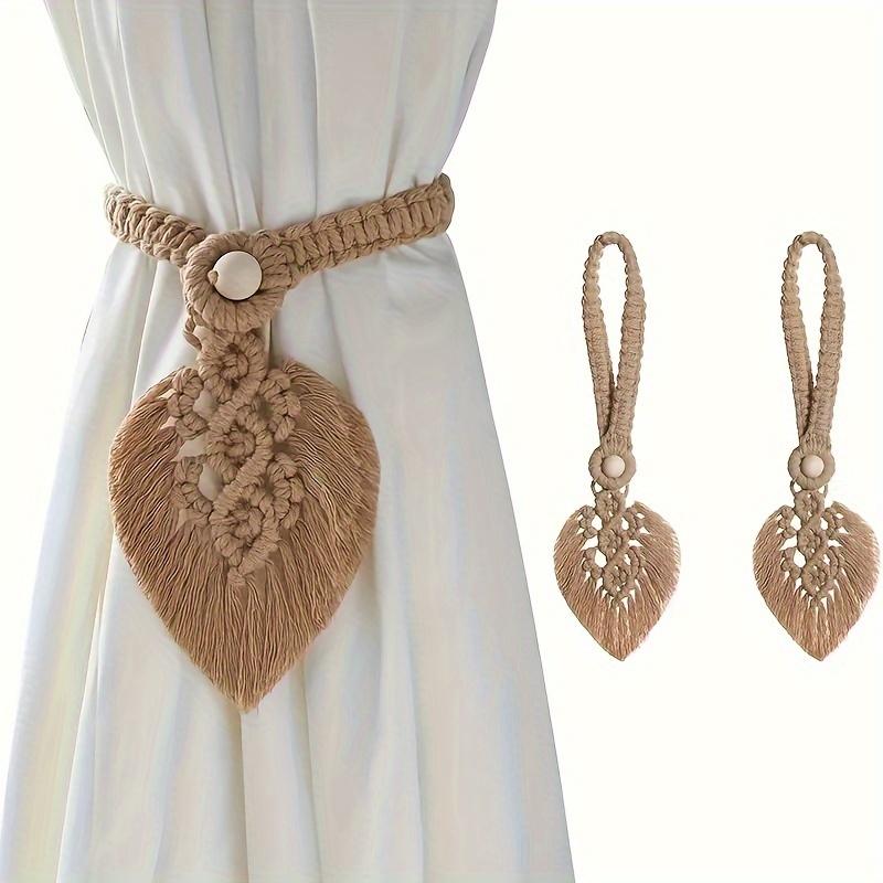 2pcs Bohemian Style Handmade Braided Leaf Cotton Rope Curtain Fasteners Curtain Ties Tassel Leaf Curtain Ties Home Decoration