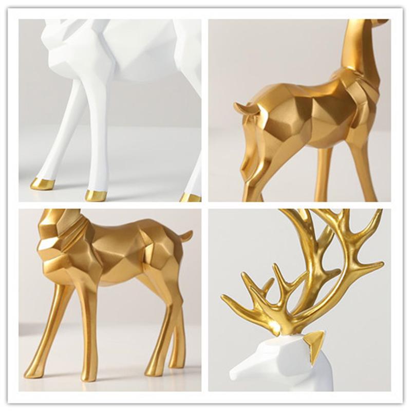 

Deer Statues Home Decor Resin, Geometric Elk Gold Sculpture for Festival Living Room Ornaments 1