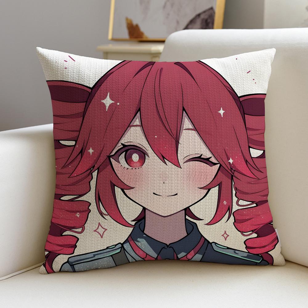 Cute KKasane Teto AnimeS Cushion Cover Breathable and skinfriendly linen pillowcase square removable and washable cushion