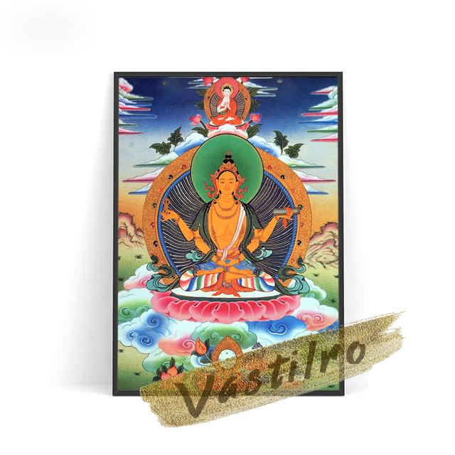 טנגקה טיבטית ציור קיר דתי אמנות הדפס פוסטר בודהיסטווה דיוקן רטרו ציור שמן ציור קיר אמונה בודהיסטית