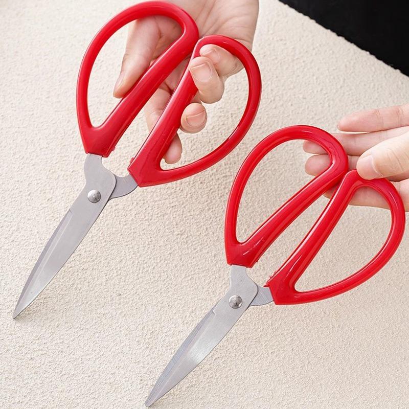 Multifunctional Kitchen Household Scissors, Red Office Scissors, Stainless Steel Civilian Scissors Student Ribbon Scissors