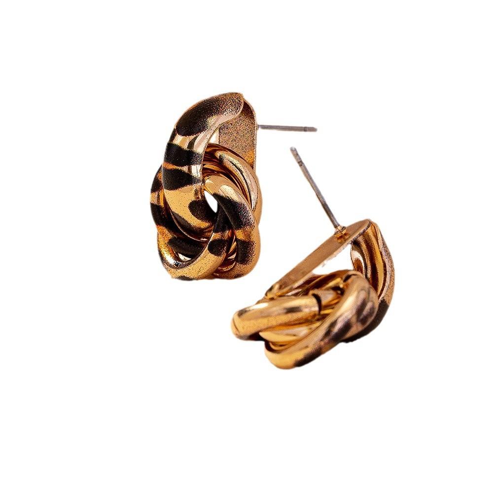 Leopard Print Spiral Stud Earrings Niche Design Earrings Elegant Retro Ear Jewelry