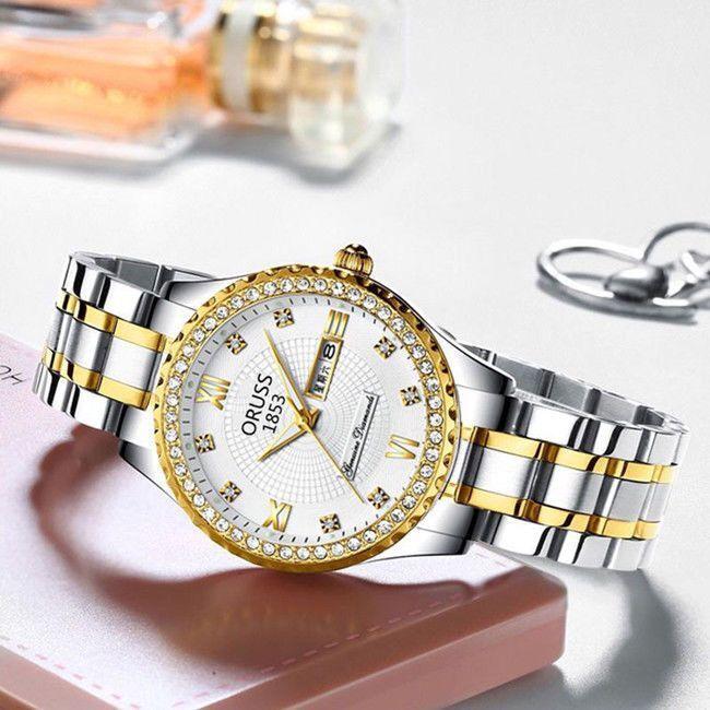 Watch Women'S Fashion Versatile Calendar Luminous Diamond-Encrusted Fine Steel Belt Women'S Watch Student Watch