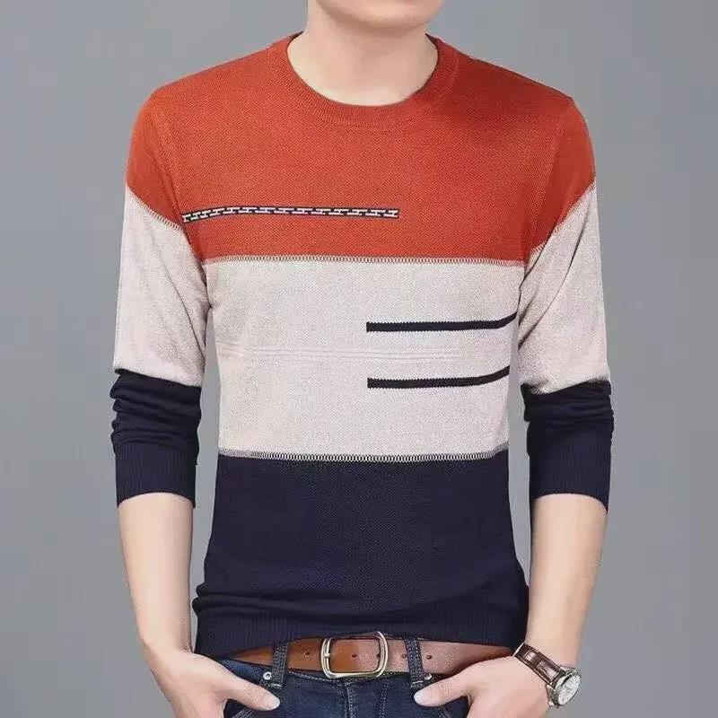 "Autumn Round Neck Knit Pullover for Men - Long-Sleeved, Stylish and Comfortable"
