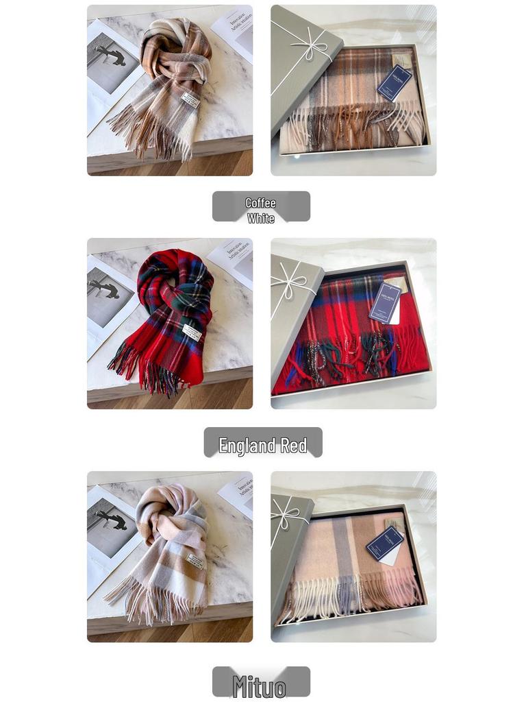 100% Reine Wolle Blauer Karoschal - Warmer, Vielseitiger Halswärmer für den Winter