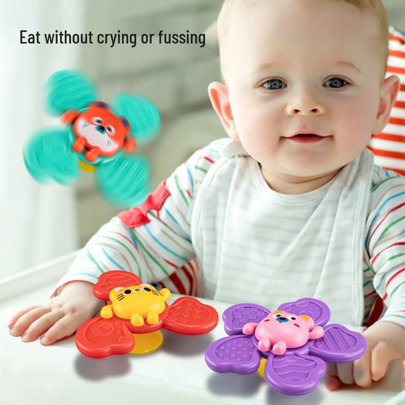 Children's Baby Dining Table Toy: Suction Cup Spinner and Cartoon Rotating Top
