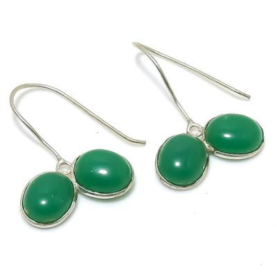 Natural Green Onyx Gemstone Handmade 925 Sterling Silver Earring 1.18" M6r59