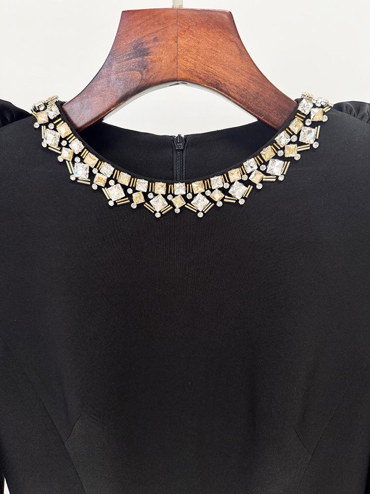 Available for 2025: New European & American Style Ruffle 3D Decor Long-Sleeve Midi Dress